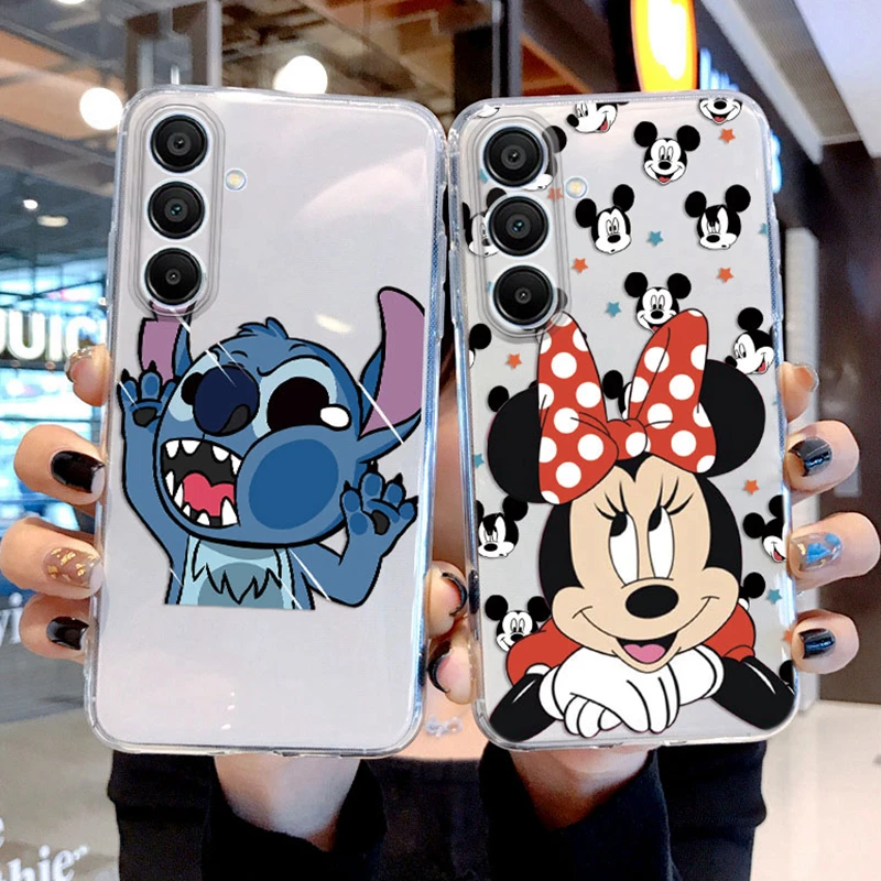 For Samsung A55 A35 A25 A15 A16 A14 A24 A34 A54 A36 M14 M15 M23  Phone Case Couple Mickey Minnie Mouse Stitch Transparent Cover