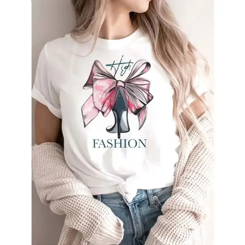 

Women's Short Sleeve T-shirt Fashion High Heels Print Instagram Base Shirt Tops Women Clothes Summer polyester fabric