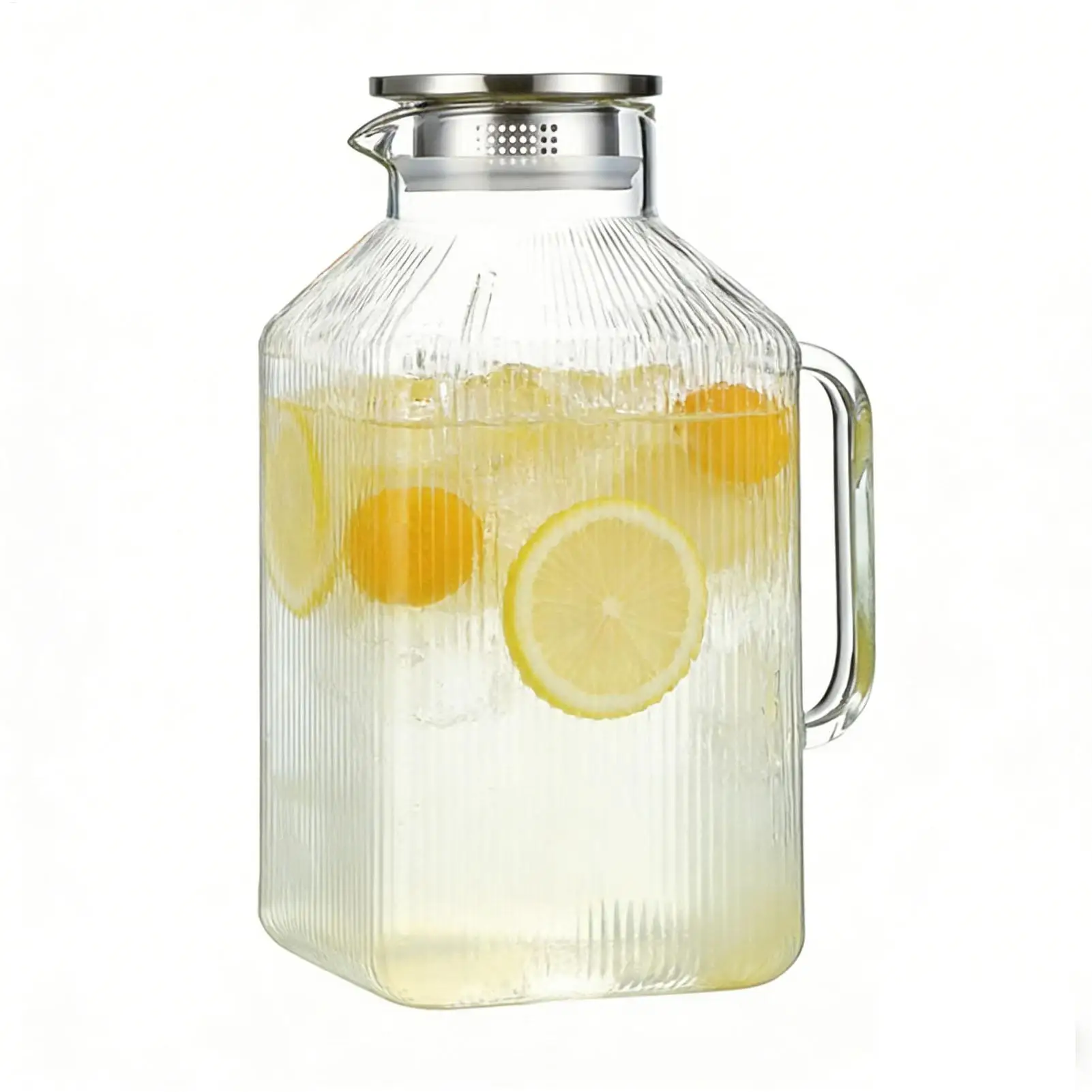 

3.8L Glass Pitcher with Lid Large Leakproof Drink Dispenser Tea Jug for Juice Iced Tea Homemade Beverages Coffee, Fridge Kitchen
