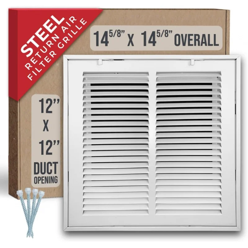 

Handua Steel Return Air Filter Grille - Fits 12x12 Duct, 1-inch Filters, Removable Door, White (14 5/8"W X 14 5/8"H)