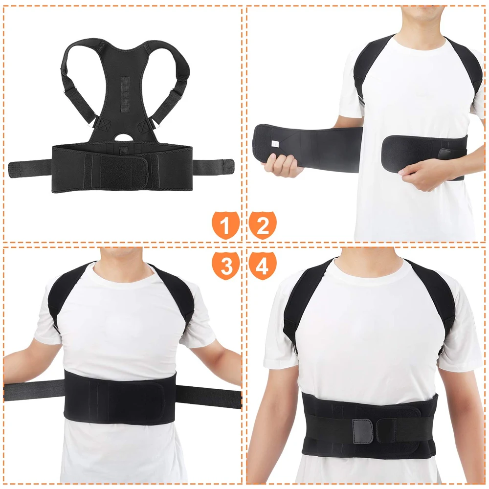 Back Brace Posture Corrector- Magnetic Lumbar Back Support Belt-Back Pain Relief, for Lower and Upper Back Pain Men & Women