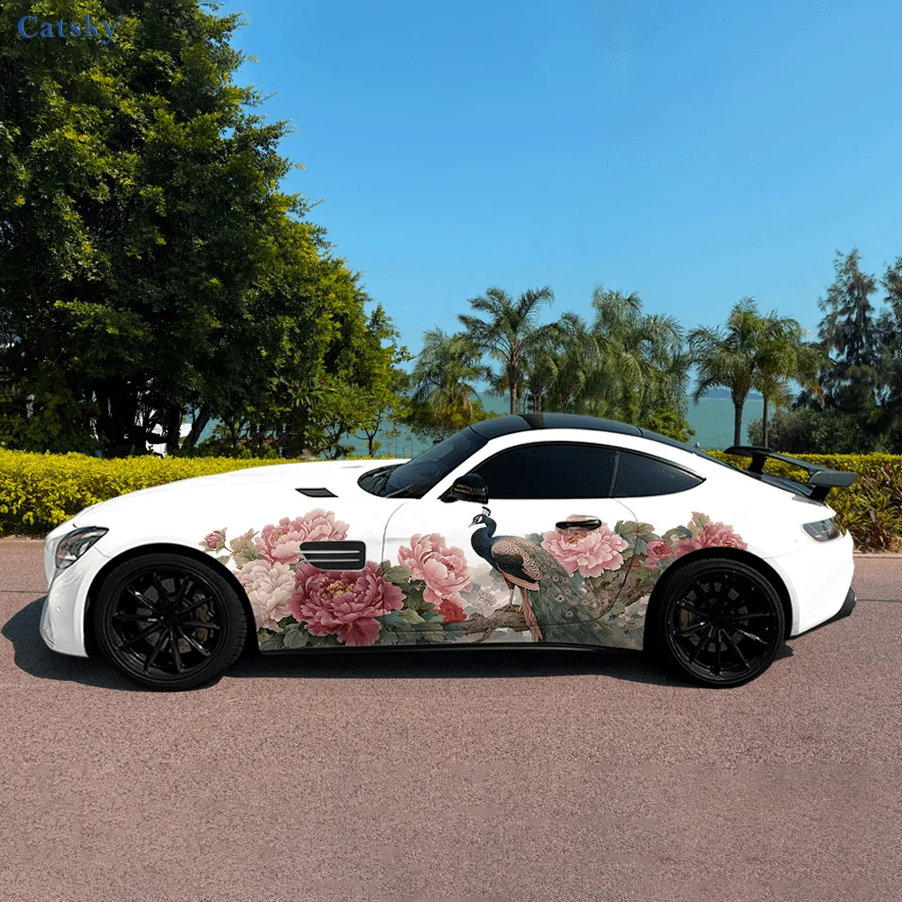 

Fortune Peacock Peony Car Vinyl Wraps Decal Self-adhesive PVC Sticker Suitable for Trucks SUV Decoration Auto Accessories Gift