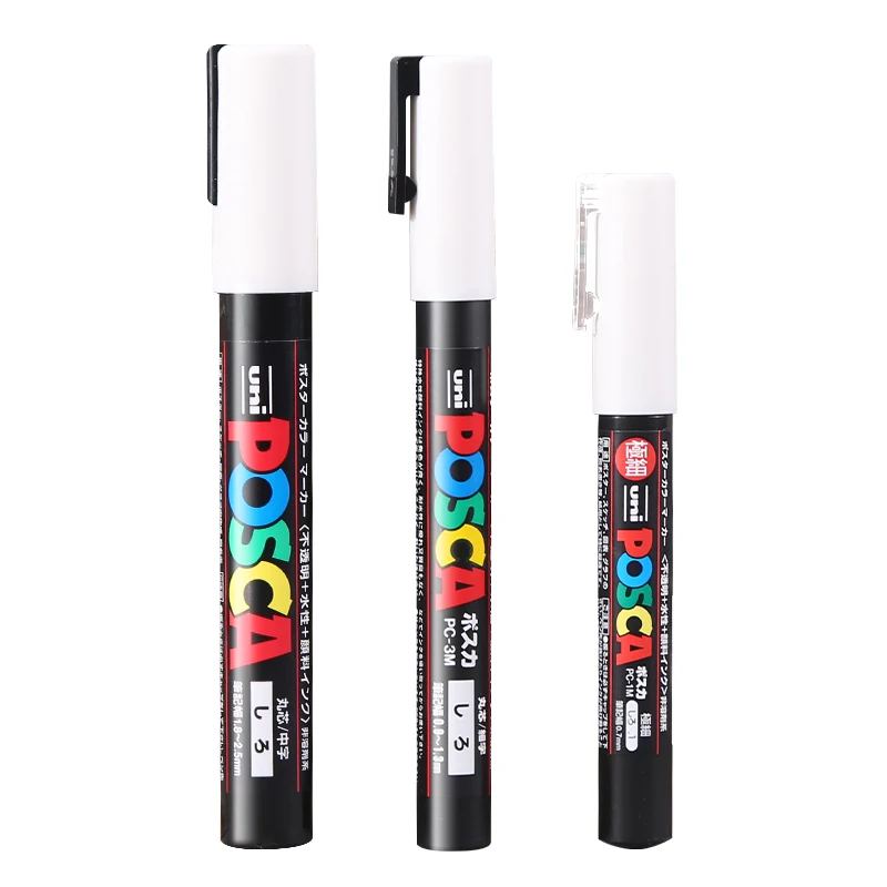 3pc Uni White rotulador permanente,Posca Acrylic PC 1M 3M 5M Black Paiting graffiti Rotuladores For Glass Ceramic Leather Fabric