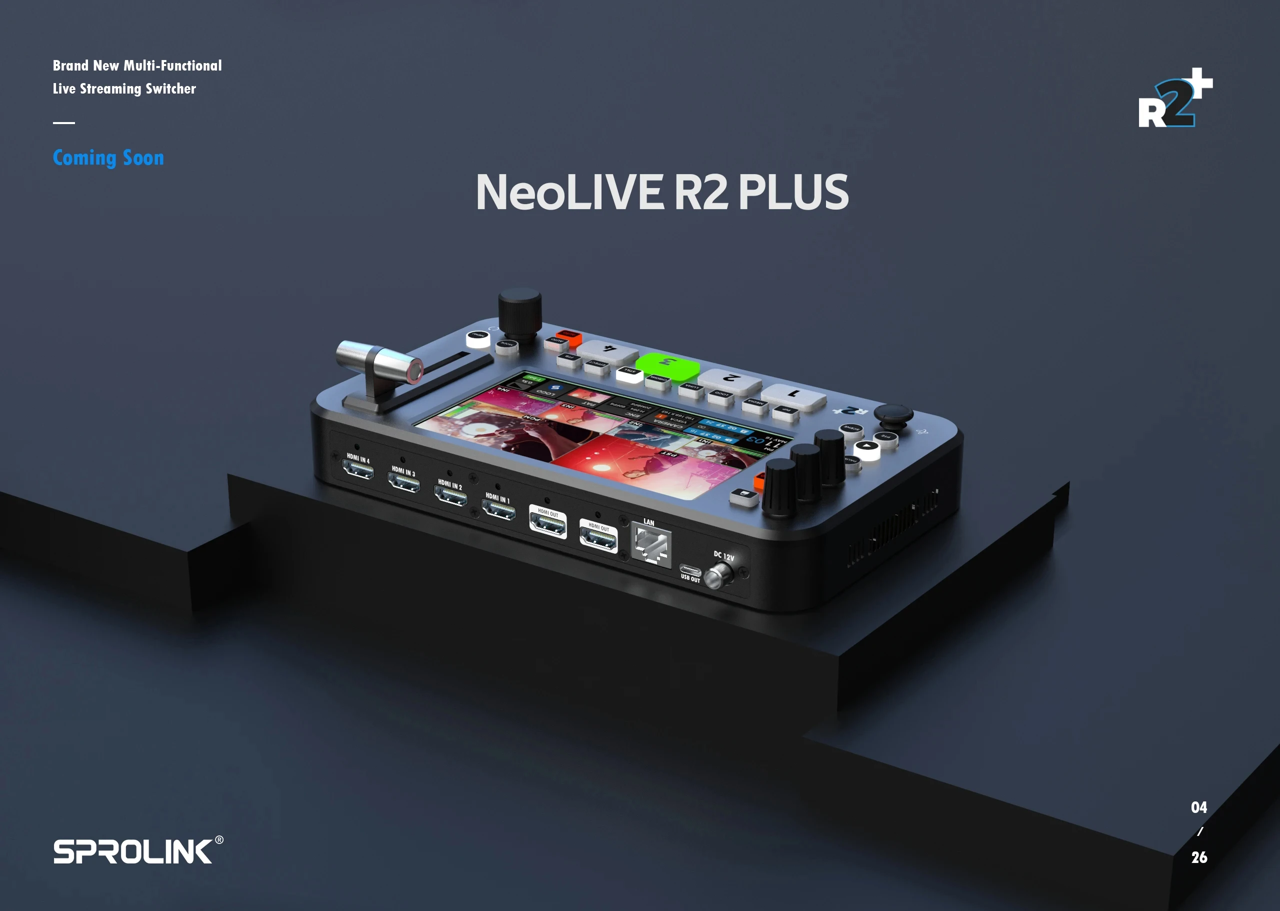 Instock SPROLINK NEOLIVE R2 Plus Video Mixer Switcher 4x HDMI-Compate Inputs with USB 3.0 Multi-Cameras Capture Live Stream Apps