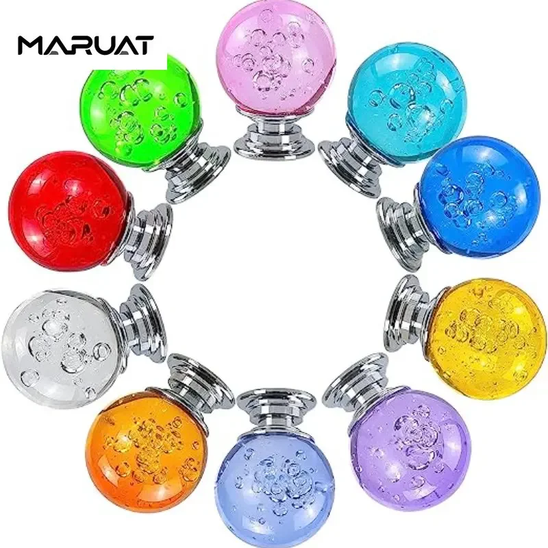 Round Ball Glass Single Hole Pull Wardrobe Drawer Wardrobe Pull Handle Coloured Furniture Crystal Bubble Ball Pull Furniture