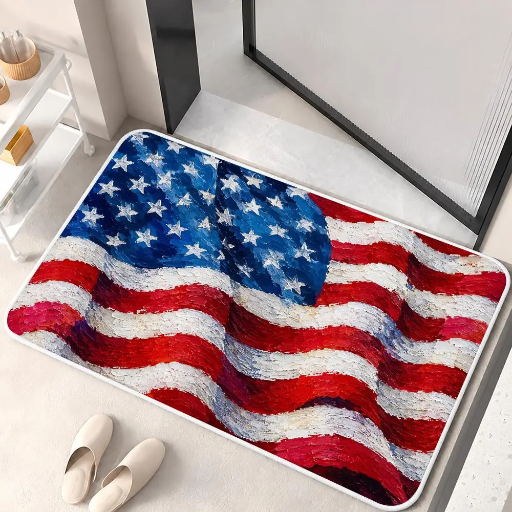Patriotic Eagle Blue Stars Floor Mat Flannel Rug Soft Non Slip Washable Door Mat for Bathroom Bedroom Kitchen Home Decor