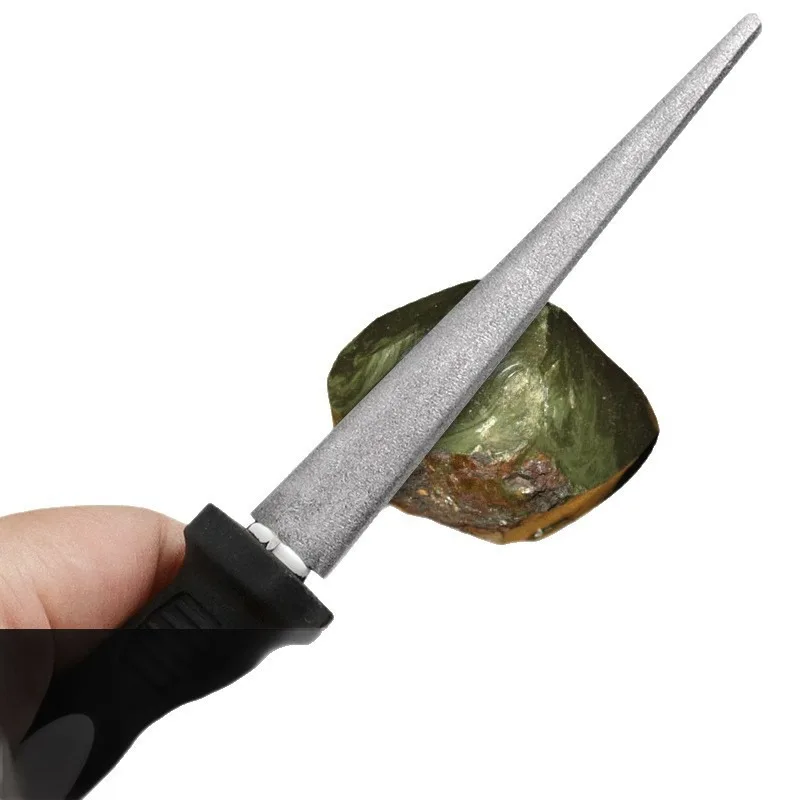 Half Round File Knife Sharpener, Handheld Sharpening Stone Rod, Portable Kitchen Blade Sharpener Tool with Non-Slip Handle