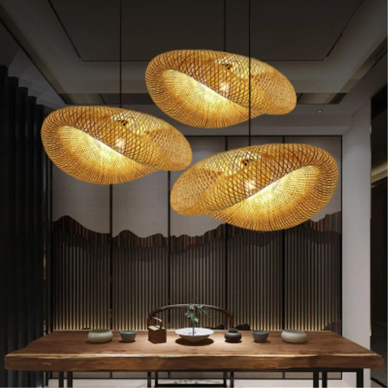 

Bamboo Chandelier Lamp LED Hanging Ceiling Light Wicker for Cafe Restaurant