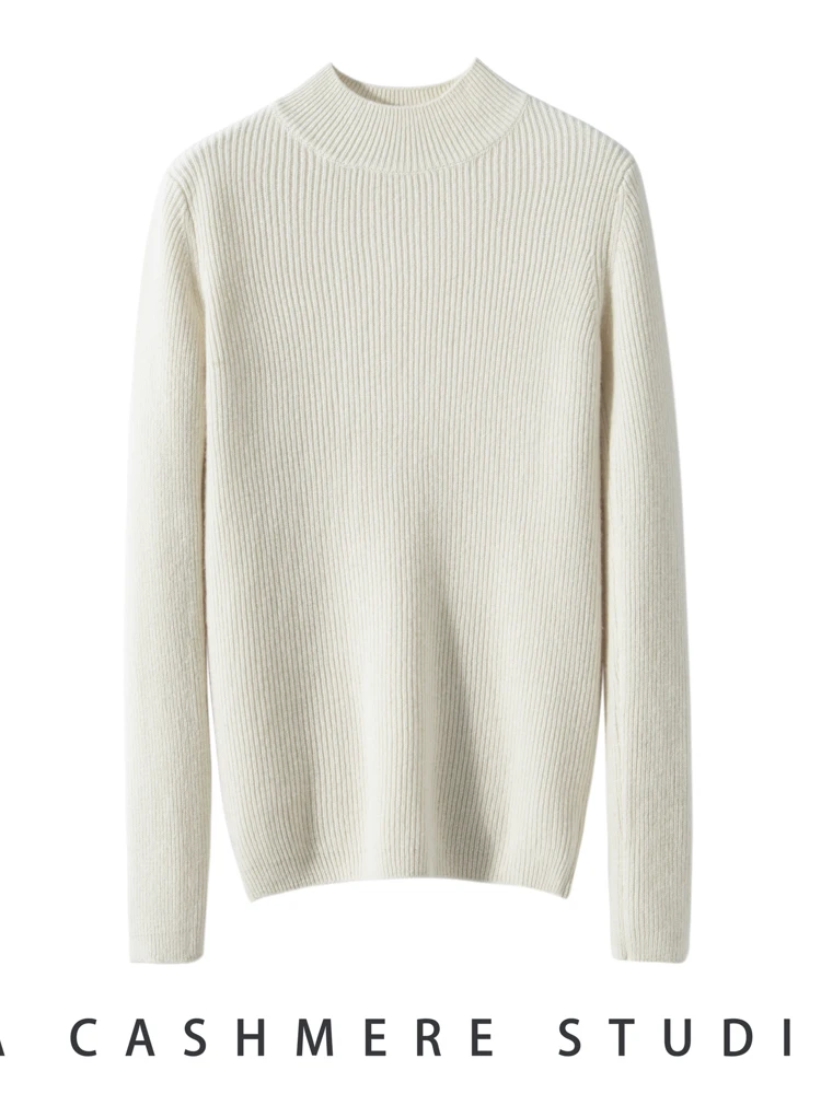 

Autumn Winter Thickened Cashmere Sweater Casual Knitted Base Layer Women's Half High Collar Long Sleeve Overhead Classic New