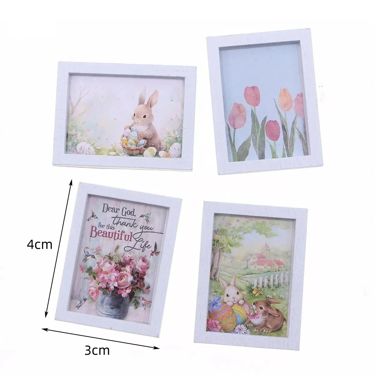 Dollhouse Mini Easter Bunny Mural 4Pcs/Set, Small Wall Decor, Bedroom Living Room Miniature Scene Ornaments