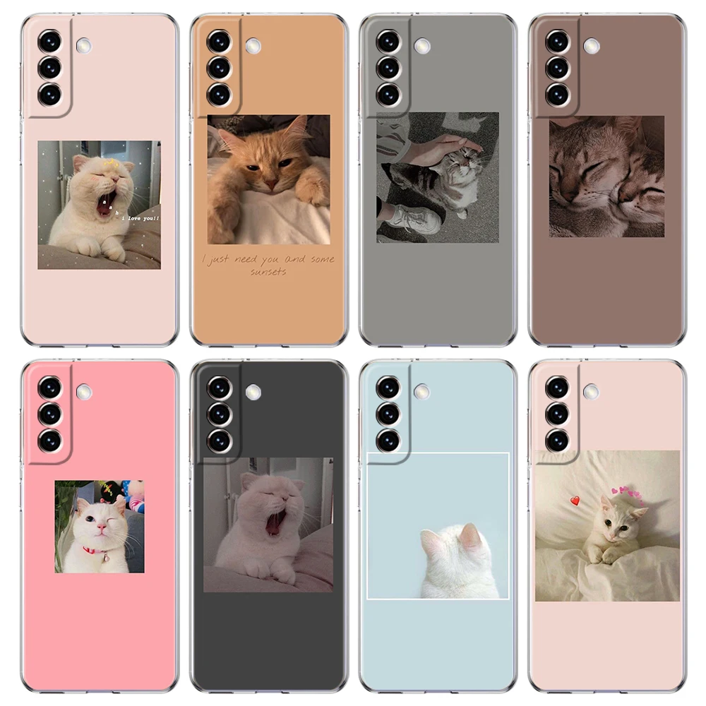 Phone Case For Samsung Galaxy S26 S25 S24 Plus S23 FE S22 S21 S20 Ultra 5G S10 Soft Clear Cover Cute Cat