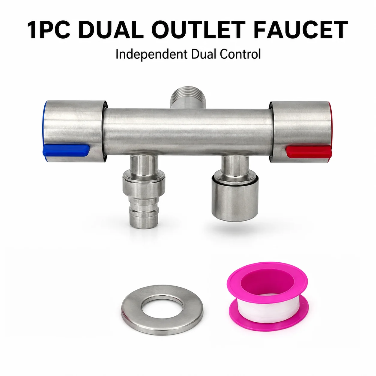 304 Stainless Steel Dual Outlet Angle Valve,1‑Inlet 2‑Outlet Independent Control Faucet for Washing Machine Bidet Bathroom