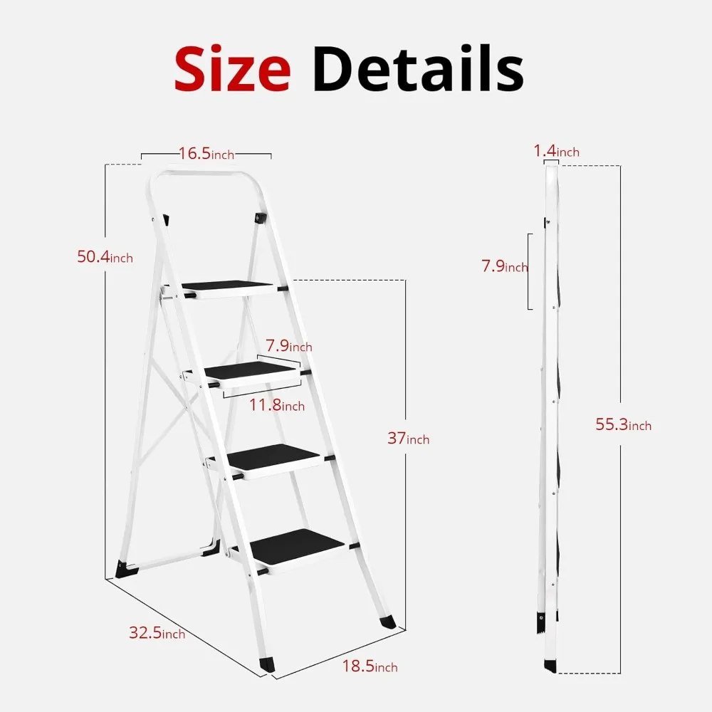 مقعد قابل للطي مع حواف مضادة للانزلاق للبالغين، سعة وزن 330 رطلاً، مناسبة للمطبخ والاستخدام المنزلي، أبيض