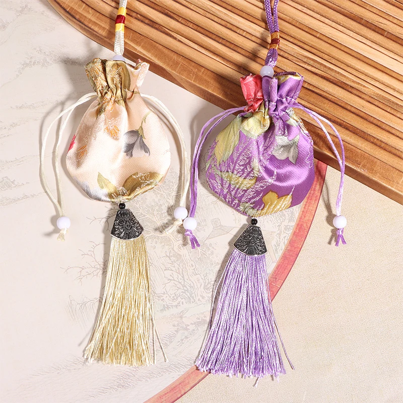 Dragon Boat Festival Empty Sachet Women Peony Flower Pattern Pouch Tassel Pendant Brocade Ethnic Style Jewelry Bag