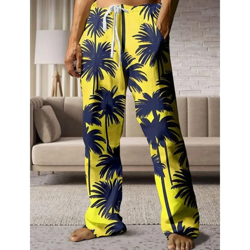 

Мужские летние брюки, свободные пляжные брюки, эластичный дизайн на шнурке, пигментная 3D-печать, повседневные каникулы, модные уличные брюки