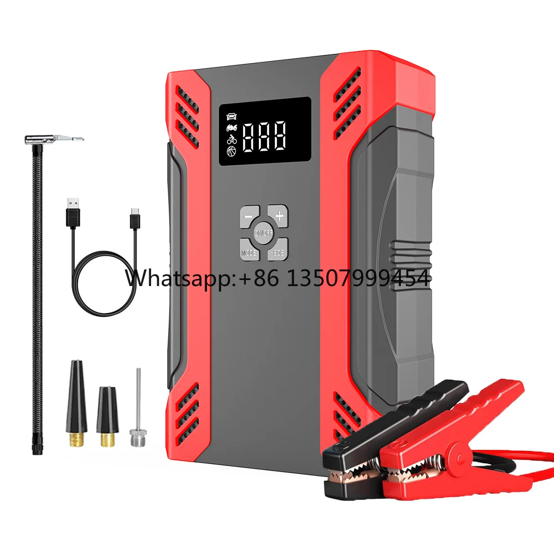 

12v Portable Car Jump Starter Tyre Pump Air Compressor 10000mAh Grade High Rate Lithium Polymer Battery 3000A Peak Current 7 BAR