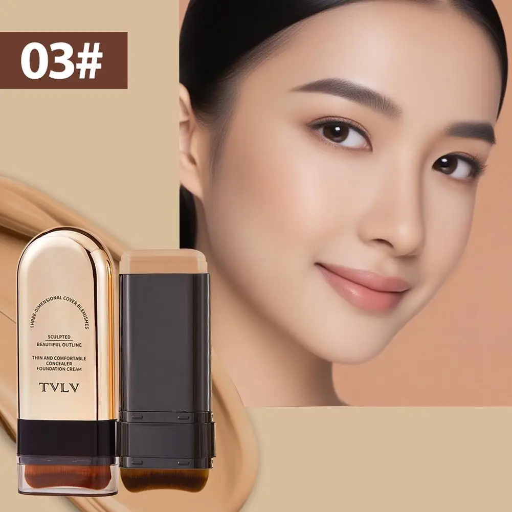 

Double Ended Foundation Stick Moisturizing Light Transparent Long Lasting Non Smearing Portable Waterproof Matte With Brush Head