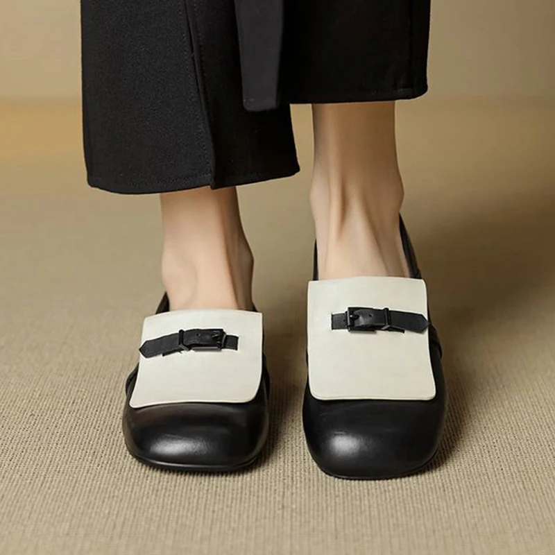 

Mixed Color Flats Shoes For Women Spring Fashion Low Heels Shoes Real Leather Luxury Designer Pumps Casual Office ML22