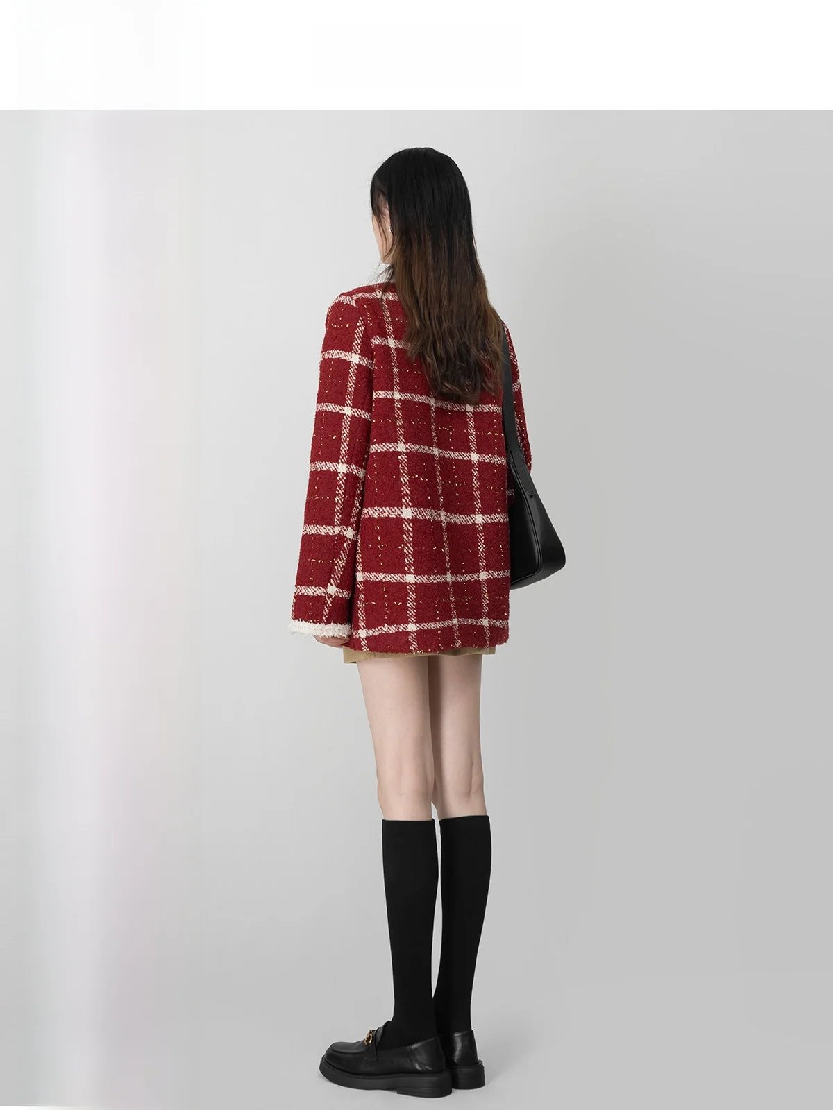 

Новогоднее шерстяное пальто в клетку с волнистым яйцом Cisas, женское осенне-зимнее красное новогоднее двубортное пальто с v-образным вырезом