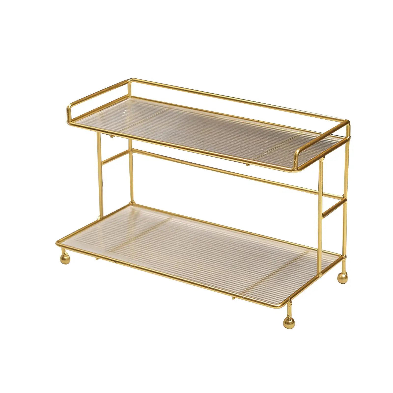 Countertop Bathroom Makeup Holder, Cosmetic Storage Rack ,Rectangle Golden Dresser Bathroom Kitchen Tray Cupcake Stand