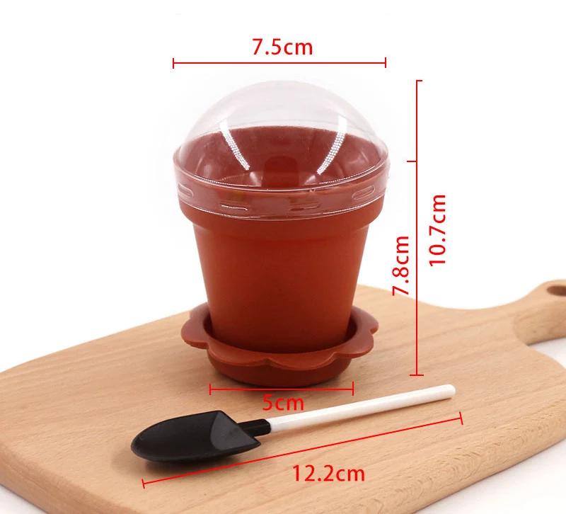 10/20/50pcs Flowerpot Cake Disposable Cups with Lid Shovel Scoop Bottom Plastic Yogurt Cup Dessert Container Ice Cream Mousse