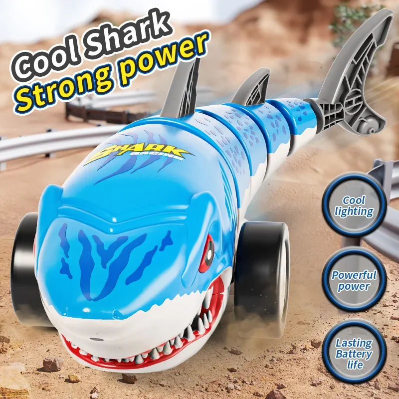 2,4G RC tiburón animales de Control remoto juguete para niños coche acrobático de alta velocidad 2WD 4CH con juguetes ligeros para niños cumpleaños regalo del Día de los niños