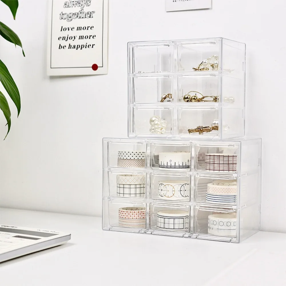 Transparent 3,5,7 Palace Grid Dust Proof Drawer Storage Box Stationery Jewelry Makeup Storage Shelf