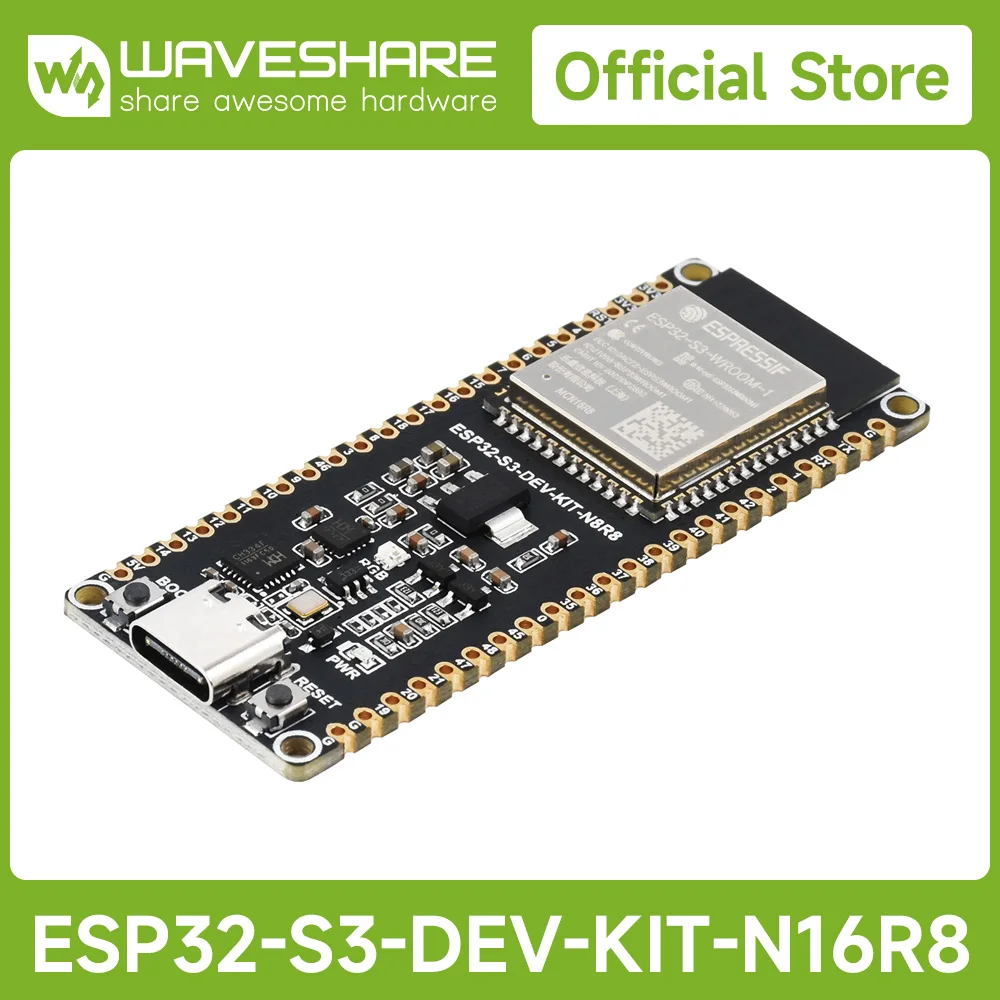 Waveshare ESP32-S3 Microcontroller, 2.4GHz Wi-Fi Development Board, 240MHz Dual Core Processor, Options For 8MB/16MB Flash