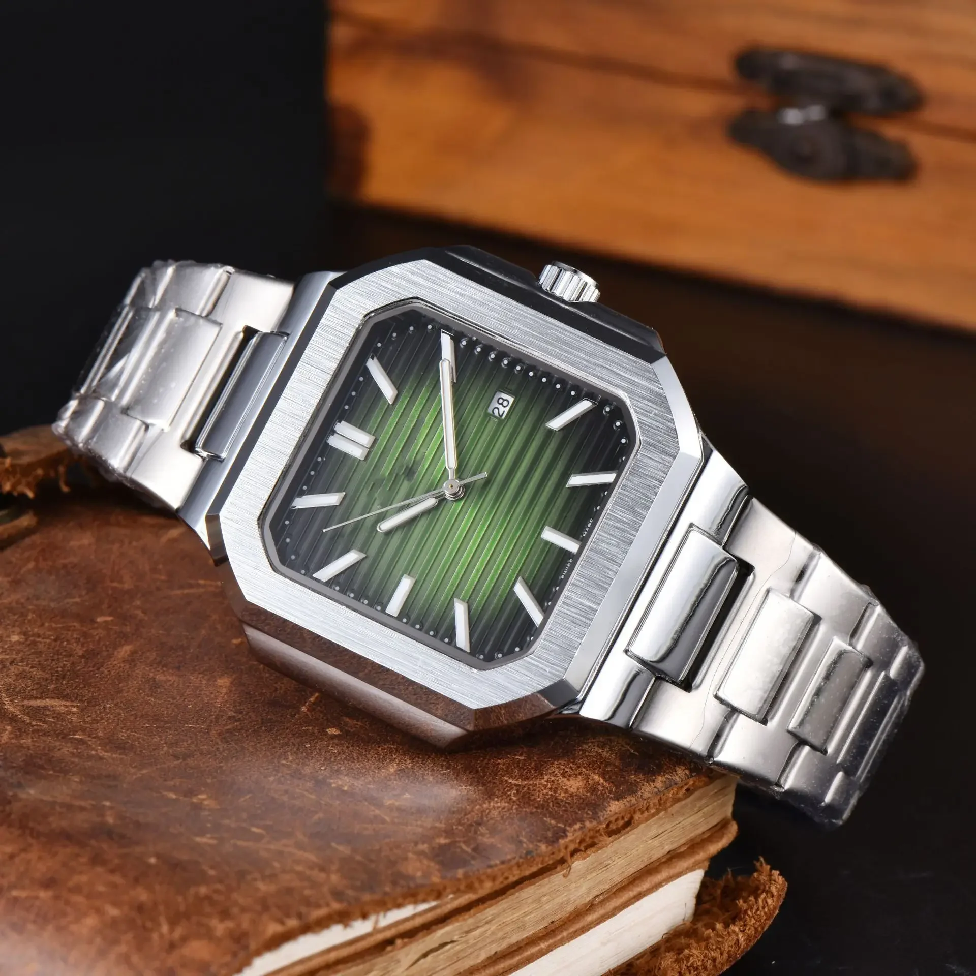 ساعة كوارتز رياضية من الفولاذ المقاوم للصدأ، هيكل فولاذي مربع، ساعة معقمة زرقاء، حركة أوتوماتيكية NH، تاريخ الموضة، هدية للرجال #3