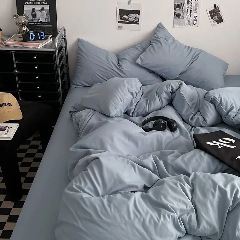 High Quality Bedding Set Solid Color Duvet Cover for Girls Boys Single Full Size Simple Comforter Cover with Pillowcase Sheet