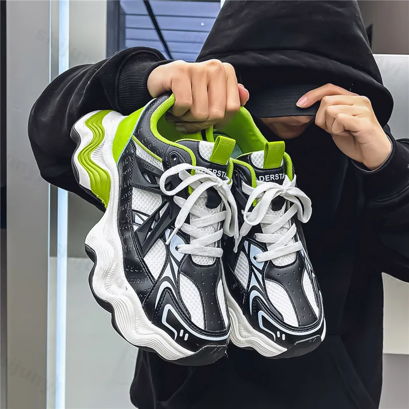 

Мужские кроссовки на платформе, осень 2023, новые дышащие кроссовки с сеткой, увеличивающие рост, удобная нескользящая уличная повседневная обувь