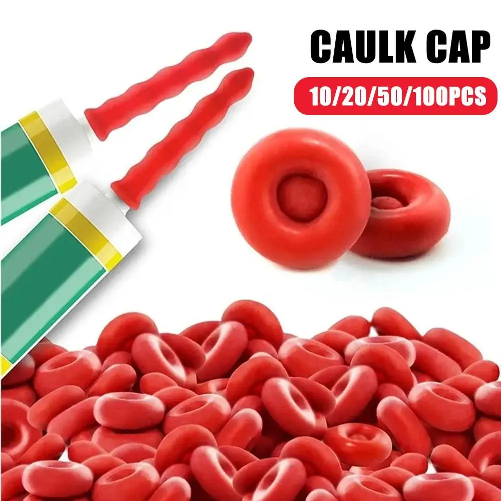 20pcs Caulk Cap Glass Glue Tip Sealing Cap Barrel Glue Mouth Protective Cover  Red Caulk Saving Cap Caulking Gun Nozzles Cap