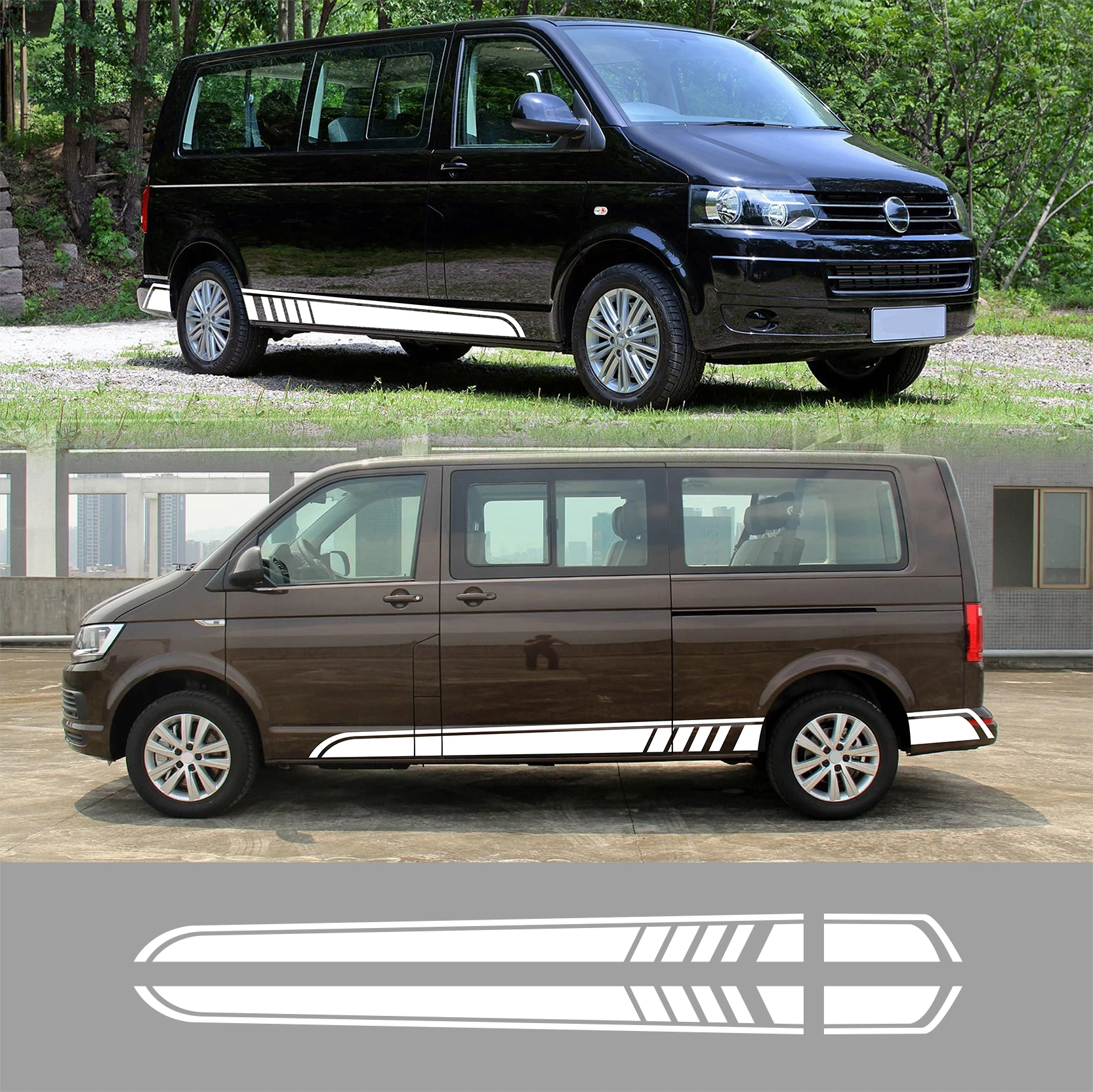 

2pcs 270x16cm Car Sides Stripe Stickers For VW T4 T5 T6 Multivan Caravell Tuning Auto Accessories Door Side Vinyl Film Decals