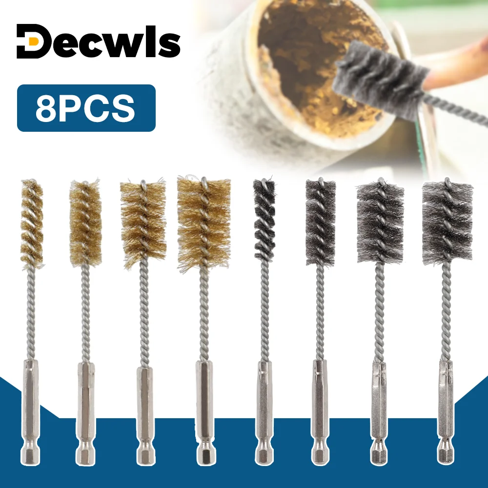

Набор из 4/8 щеток из нержавеющей стали, удлиненная щетка для очистки, шестигранный хвостовик 1/4 дюйма, щетка для очистки сверл, инструменты для удаления ржавчины и полировки труб