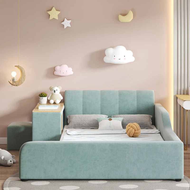 

Nordic House Childrens Double Bed Frame Simple Girl Cute Loft King Size Bed Princess Lit Pliable Kinderbett Furniture Home