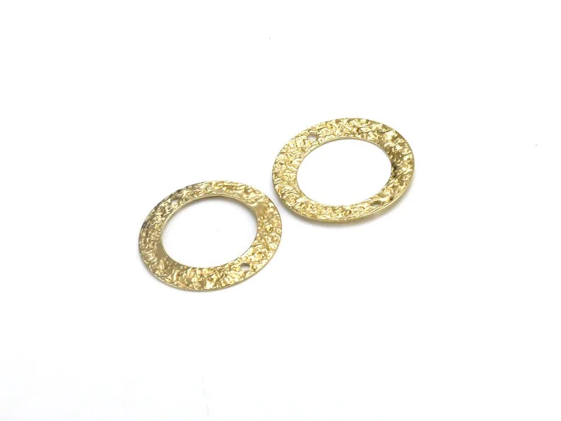 30pcs Round Circle Earring Charms, Hammered Brass Connector, 21x0.6mm, Necklace Pendant, Jewelry Making Supplies R2422