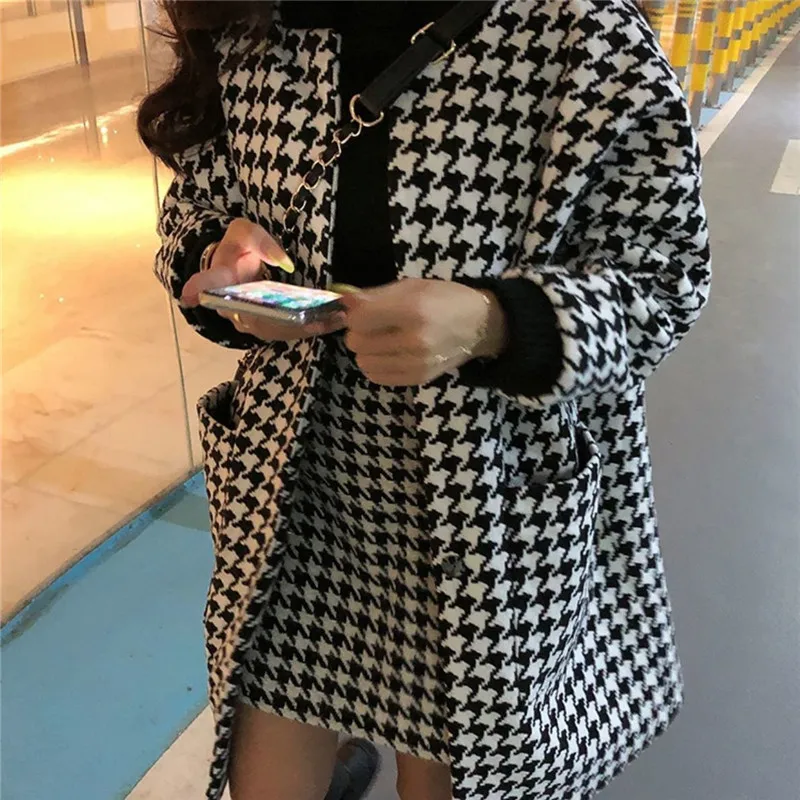 

Vintage Elegant Lady Black White 2 Piece Sets Celebrity Plaid Long Jacket Coat+A Line Mini Skirt Fall Winter Fashion 2pc Outfits