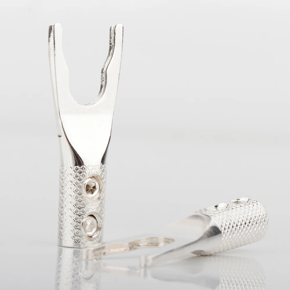 SY1504 HiFi Audio Copper Silver Plated Y-Spade Plugs High Quality Speaker Cable Connector for DIY Loudspeaker Cable