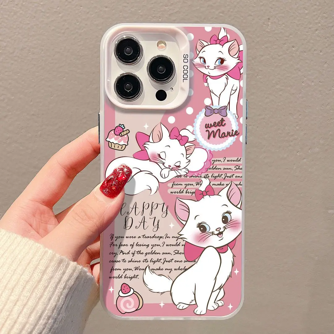 Disney Cute Sleep Mary Cat Love Heart Phone Case For iPhone 15 14 13 Pro Max 16 12 13 Pro XS XR 8 PLUS Shockproof Anti Drop Case