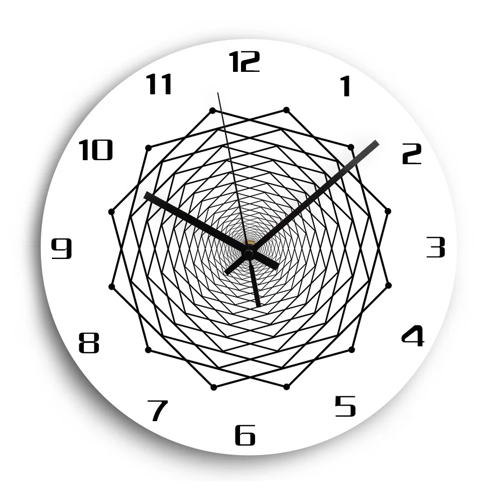 Spiral Geometric Optical Illusion Modern Wall Clock Hypnotic Black and White 3D Visual Abstract Psychedelic Clock