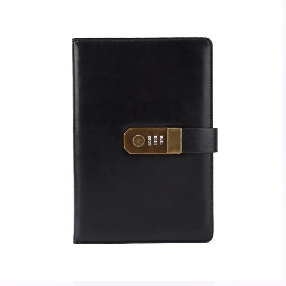 

Fashion 200 Pages A5 Notebook with Coded Lock Thickened Diary Book Portable PU Leather Cover Password Lock Notebook Student