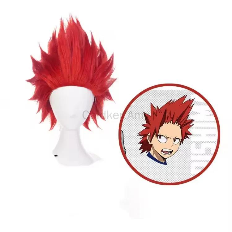 Peluca roja de anime para hombres Peluca de disfraz de cosplay de Kirishima Eijiro Sanji roja corta sintética para Halloween Navidad Día de Acción de Gracias