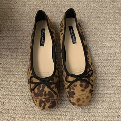 2024 Blue Leopard Summer New Brand Women Flat Shoes Fashion Leopard Print Ladies Elegant Shallow Slip On Soft Ballerinas Shoes