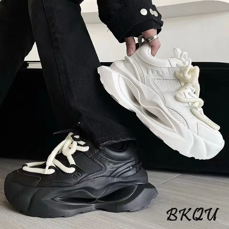 BKQU Casual Daddy Shoes 2024 New Men's with Ins Fashion Shoes Thick Sole Sports Autumn Breathable Inside Increase