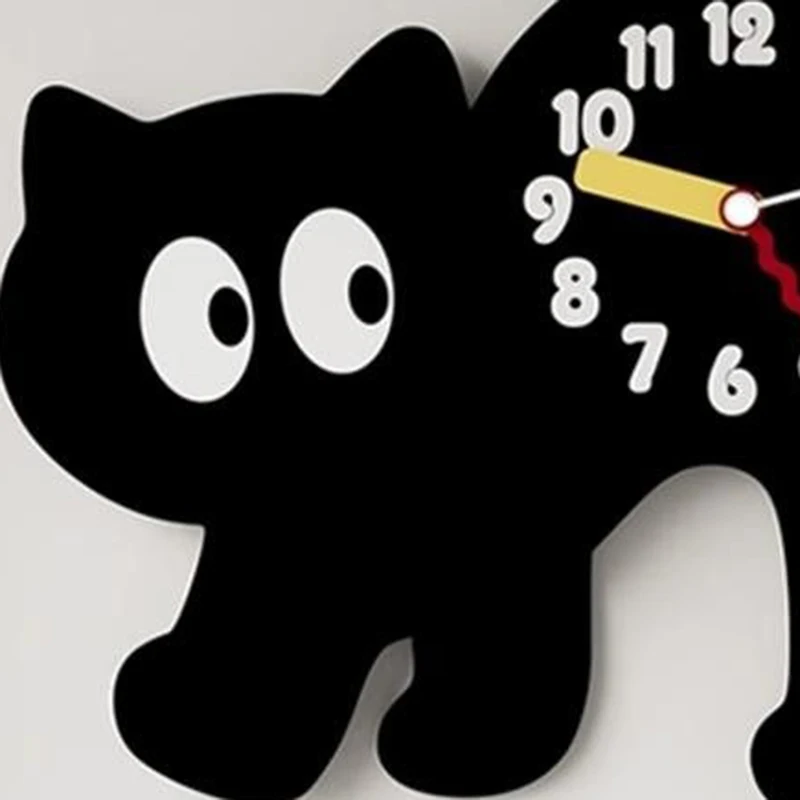 Cartoon Cute Cat Wall Clocks Single-sided Silent Watches Creative Clock Interior Room Dacoration Items with Swinging Little Paws