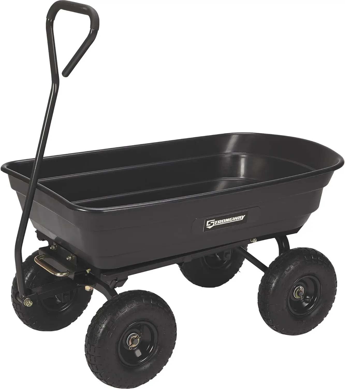 Poly Garden Dump Cart with Quick Release Mechanism, 600 Pound Capacity Yard Cart with 10 Inch Tires, Dipped Grip Handle