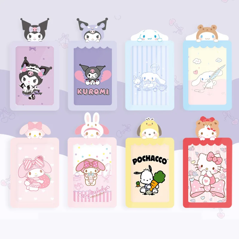 Cartoon Sanrio Keychain Card Set ID card Photo Protect Case Kawaii HelloKitty Kuromi Protector Bag Car Keyring Chain Card Holder