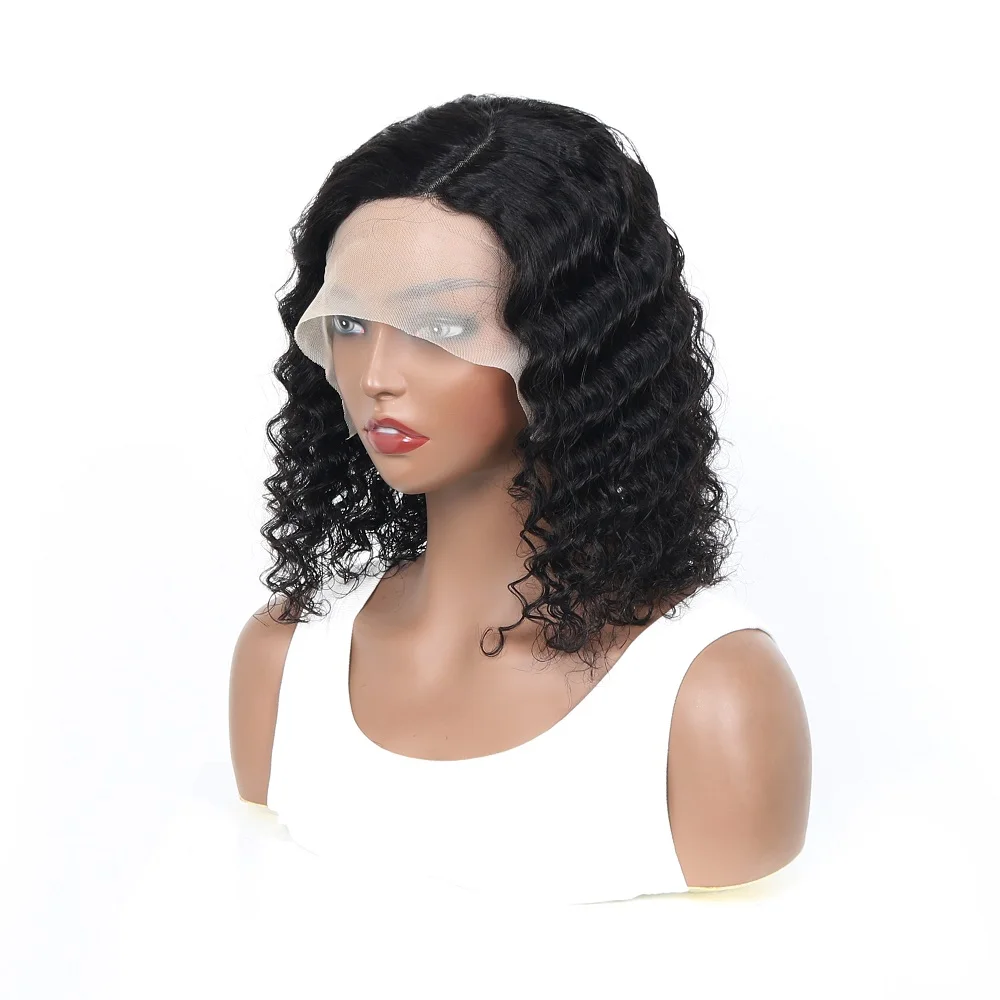 Perruque Bob bouclée cheveux humains humides et ondulés 4x4 vague bouclée perruque avant en dentelle transparente 100% perruques de cheveux humains pour les femmes noires