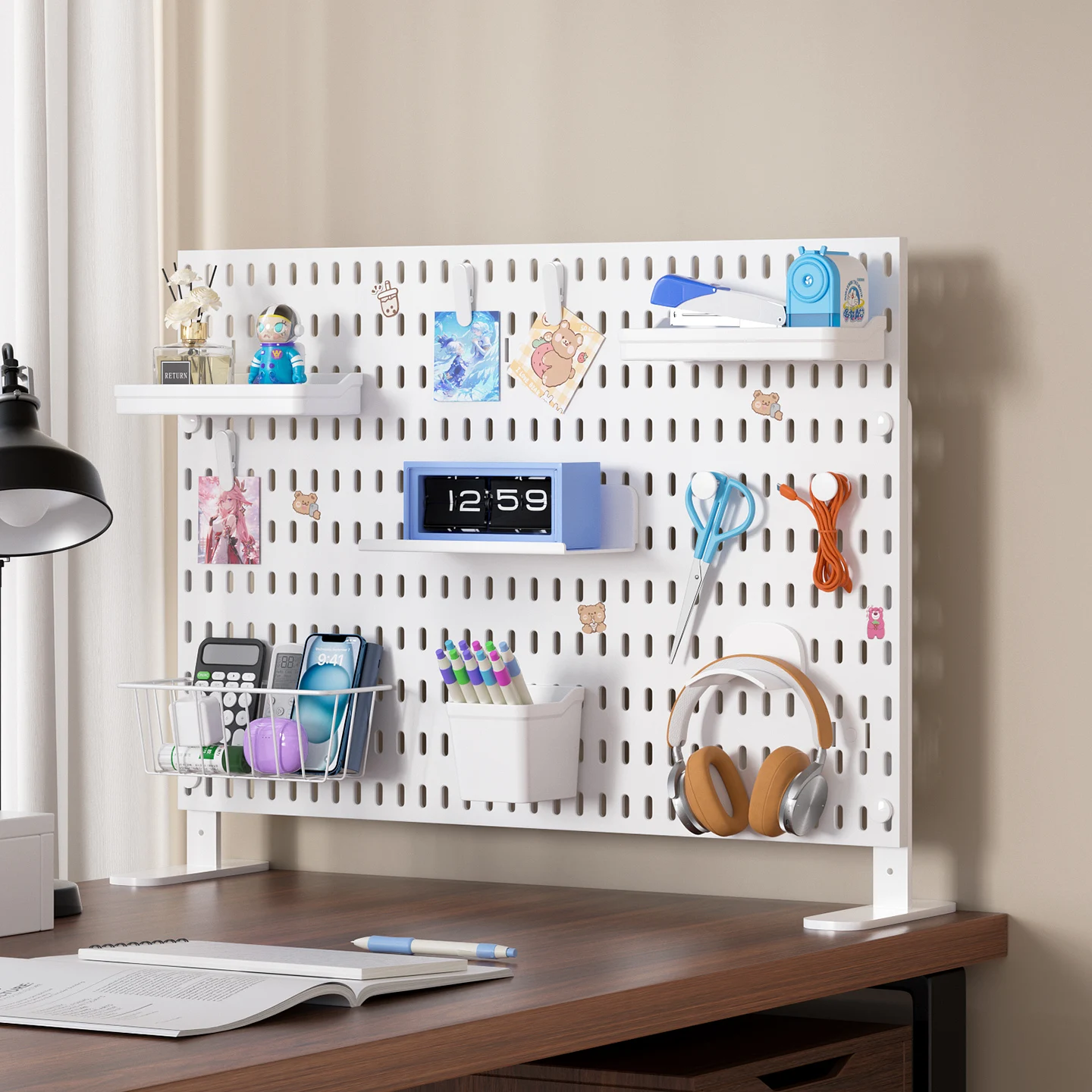 Home & Office Desktop Pegboard: Height-Adjustable Standing Storage Rack for Supplies, Also for Decorative Figurine Display