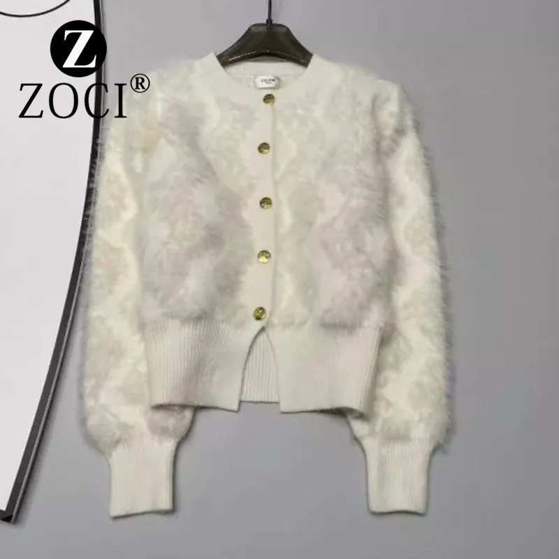 [ZOCI] Mink Fur Sweater Cardigan Black White, Fashionable Versatile